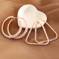 korean hoop round earings fashion jewelry 2021 triangle simulated pearls earings for women gift