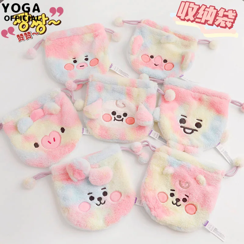 

Новинка Kpop Bangtan Boys BT21 Радужная серия мини косметичка для хранения мультяшная Милая карманная сумка на шнурке