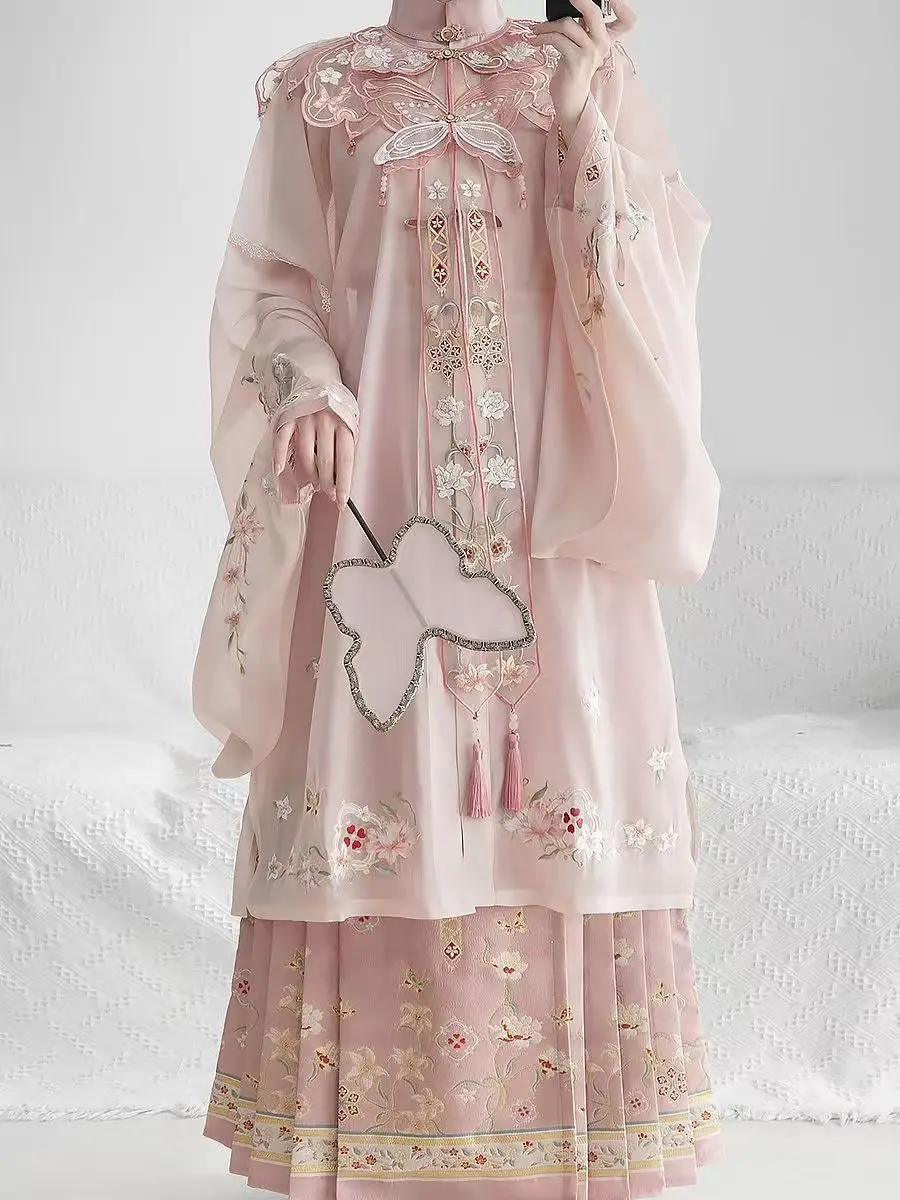 Юбка Hanfu horse розовая система Ming юбка с облачным плечом и воротником-стойкой