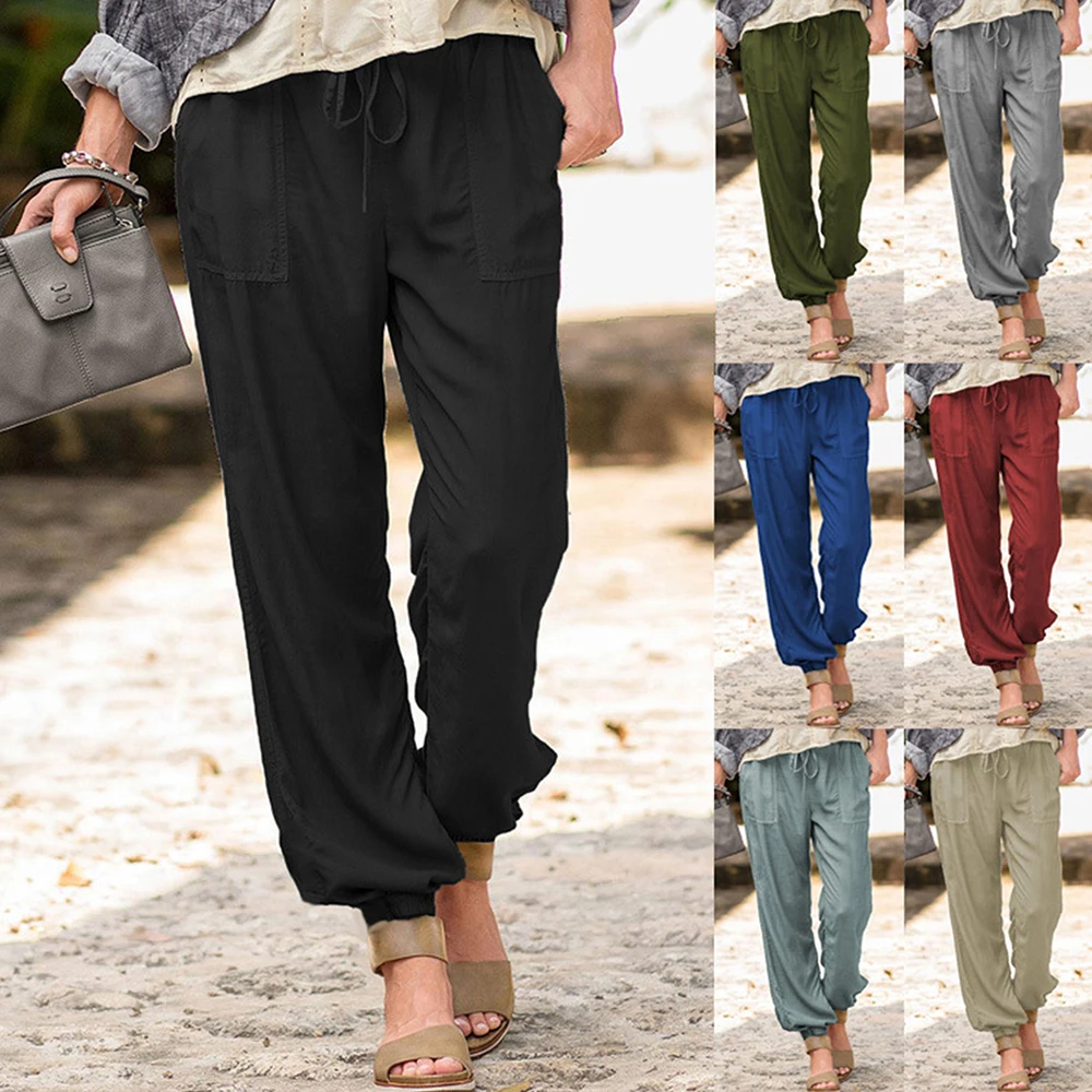 Women Pants Fashion Solid Elastic Waist Trousers Female Plus Size  Ankle-length Long Pants Lace-Up Drawstring Pocket Casual Pants - купить по  выгодной цене | AliExpress