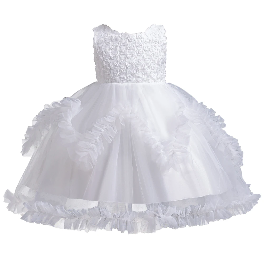 Новинка белое платье с 3D цветами для девочек элегантное бальное на день рождения
