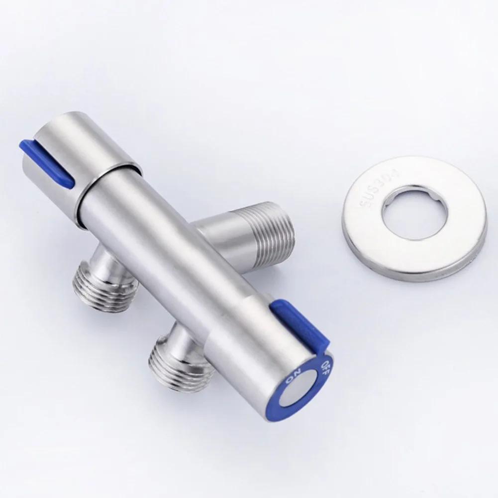 

Double Handle Stainless Steel Cold Water Faucet Bathroom Washing Machine Faucet Triangle Valve Single Inlet Double Outlet