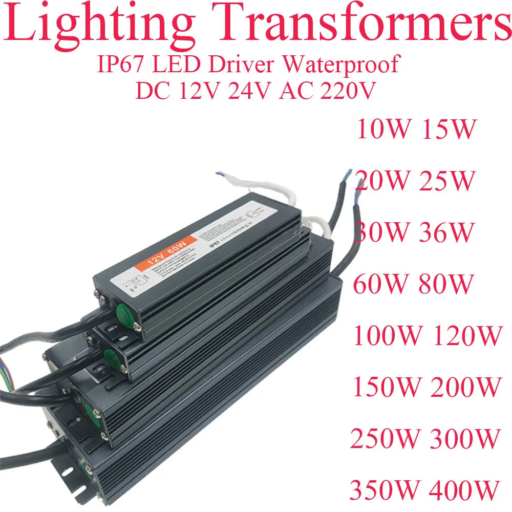 

Lighting Transformers 220V AC TO DC 12V 24V 50W Power Supply IP67 LED Driver Waterproof 24W 36W 50W 100W 200W 300W Power Adapter