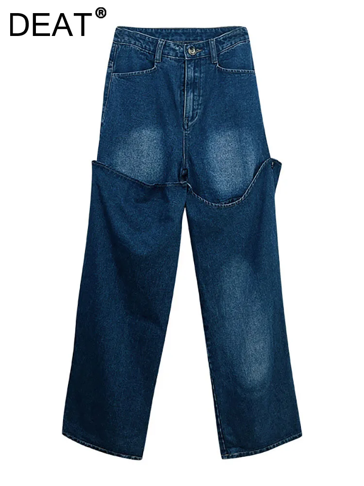 

Женские джинсы с высокой талией DEAT, съемные однотонные длинные прямые широкие брюки из денима, новая модель 2023 года, лето, 29L1206