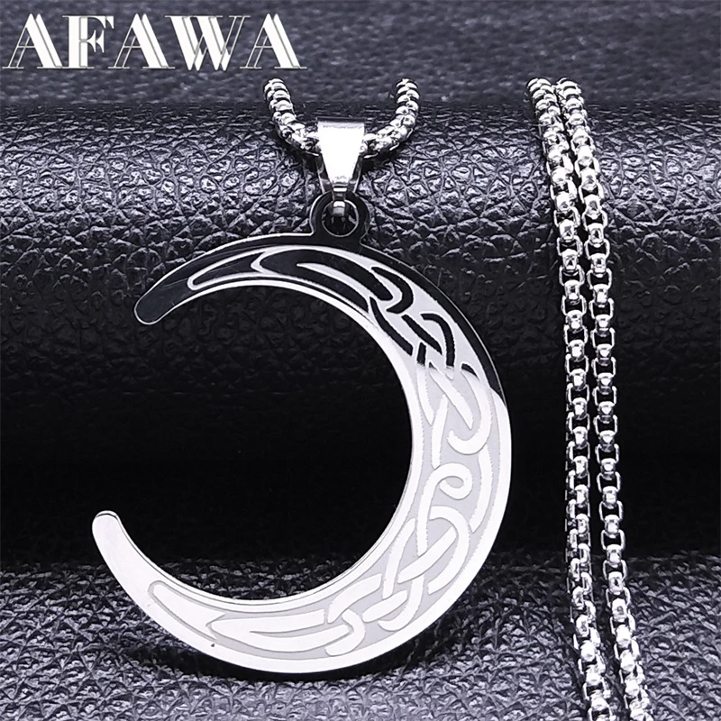 

Witch Crescent Moon Celtic Knot Pendant Necklace Stainless Steel Wicca Pagan Amulet Necklaces Witch Jewelry collar hombre