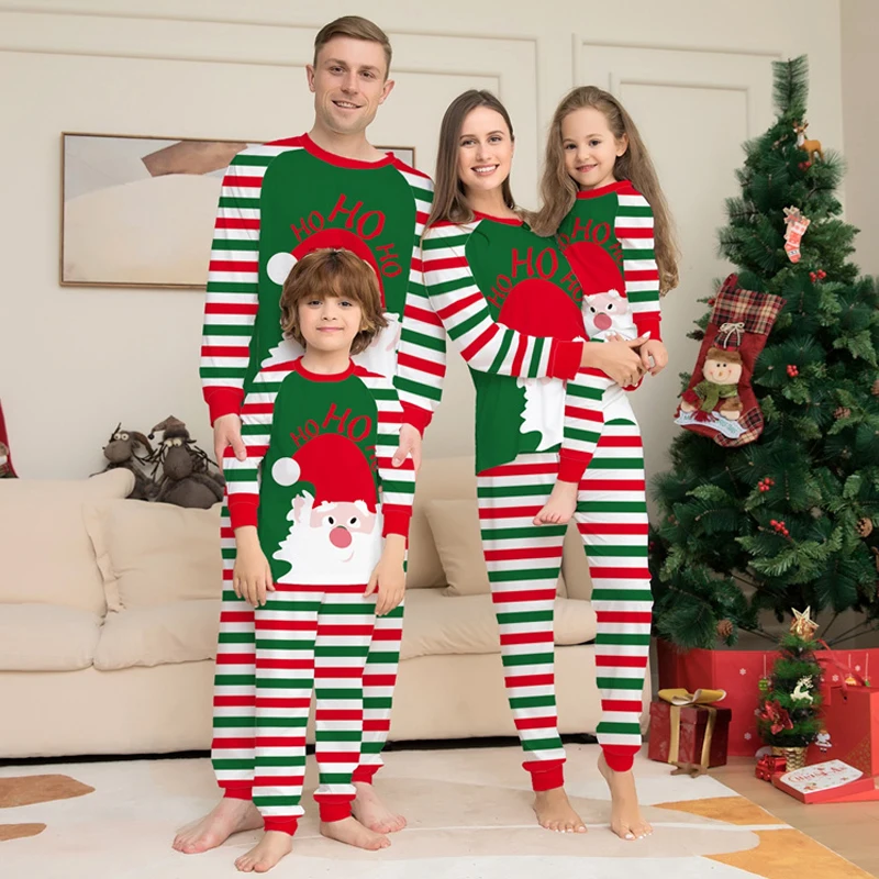 

Pajamas Set Mommy and Me sleepwear Clothes Tops+Pants Striped Christmas Family Matching Outfits Santa Claus Father Mother Kids