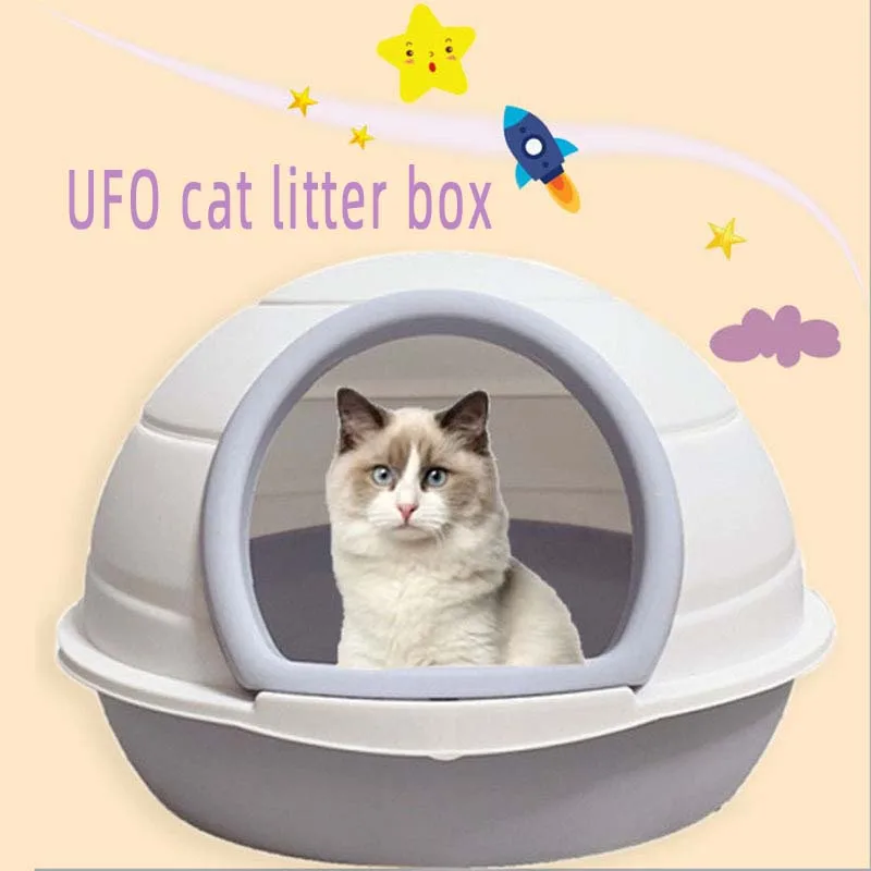 

Cat Litter Box Space Capsule Closed Sandbox Kitten Bedpan Toilet Anti-Splash Potty with Spoon Clean House Plastic Pet Supplies