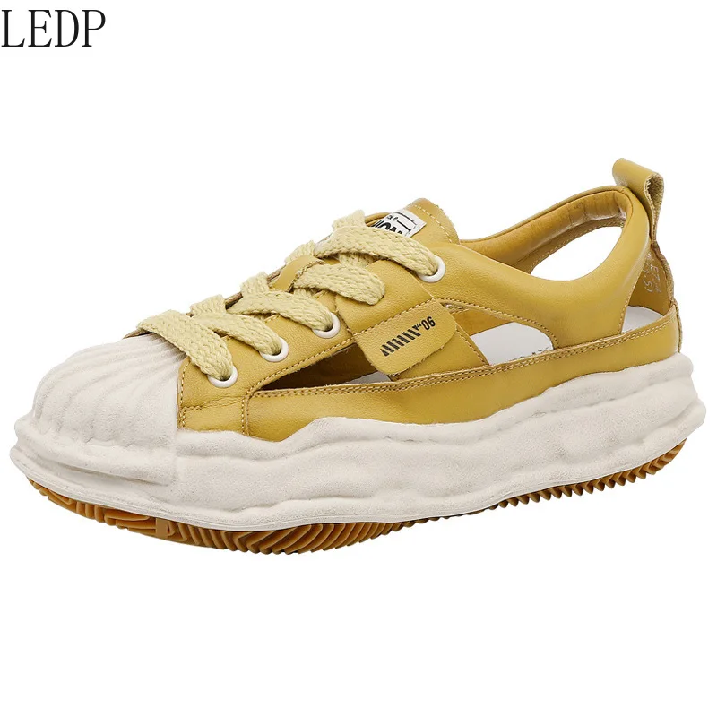 

Женские белые туфли LEDP, новинка 2022, летние сандалии с закрытым носком, Спортивные Повседневные туфли на плоской подошве с дырками