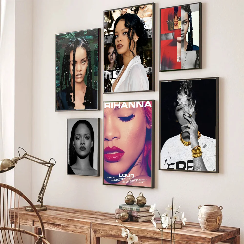 

Singer actor R-Rihannas-sexy Poster Self-adhesive Art Poster Retro Kraft Paper Sticker Room Cafe Vintage Decorative Painting