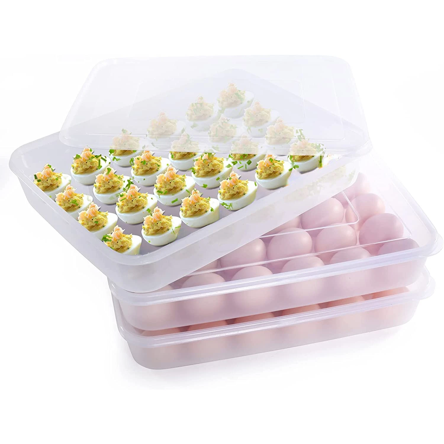 

Deviled Containers Grid Lid Cuisine Plastic Egg Eggs With Eggs Trays Rangement For Refrigerator Holder Box Egg 24 Stackable