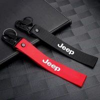 1pc car badge ribbon lanyard key chain keyrings auto accessories for jeep compass grand cherokee wrangler jk renegade trail hawk