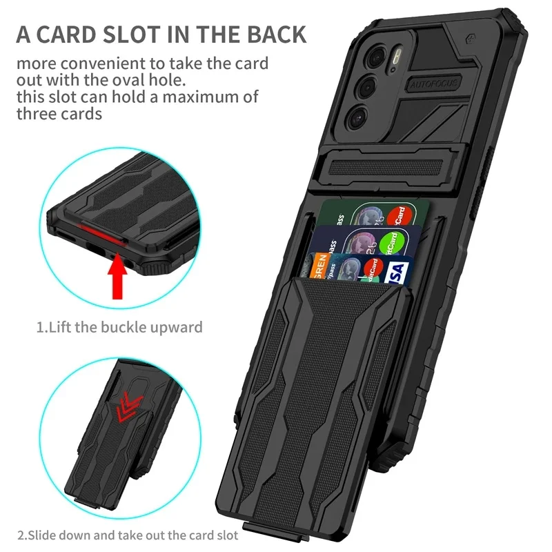 

For OPPO A15 A15s A16 A16S A54s Case Armor Shockproof Wallet Holder Stand Back Cover For OPPO A54 A74 4G Card Slot Phone Case