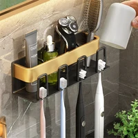 toothbrush holder wall mounted razor stand organizer shelf bathroom toothpaste storage rack with cup holder bathroom accessories
