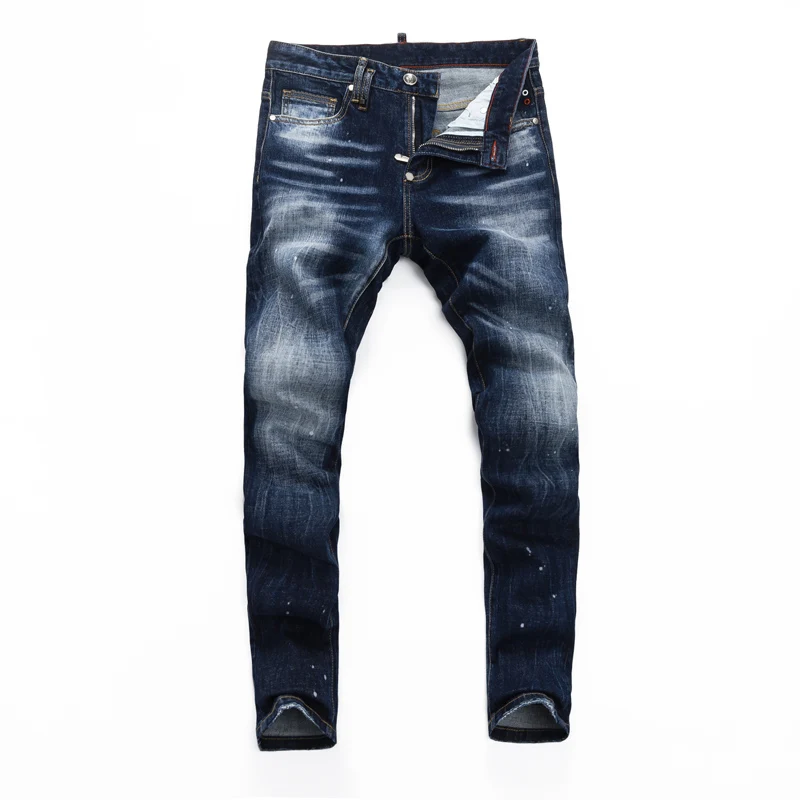 Дизайнерские модные новые мужские джинсы Морщинистая краска в горошек