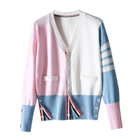 tb knitted cardigan womens 2021 new college style four bar color matching is very fairy short jacket jacket trend