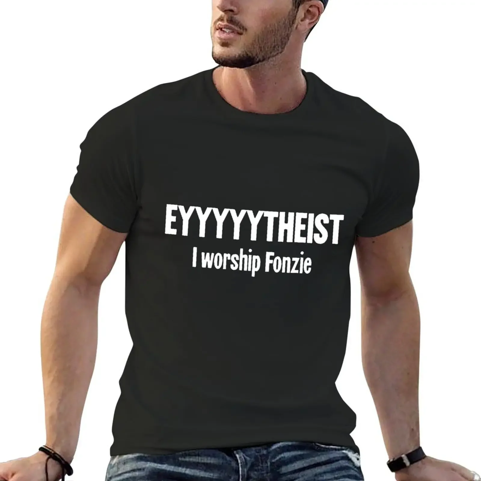 Eyyytheist: I Worship Fonzie Футболка с графикой Блузка дизайнерские рубашки мужские