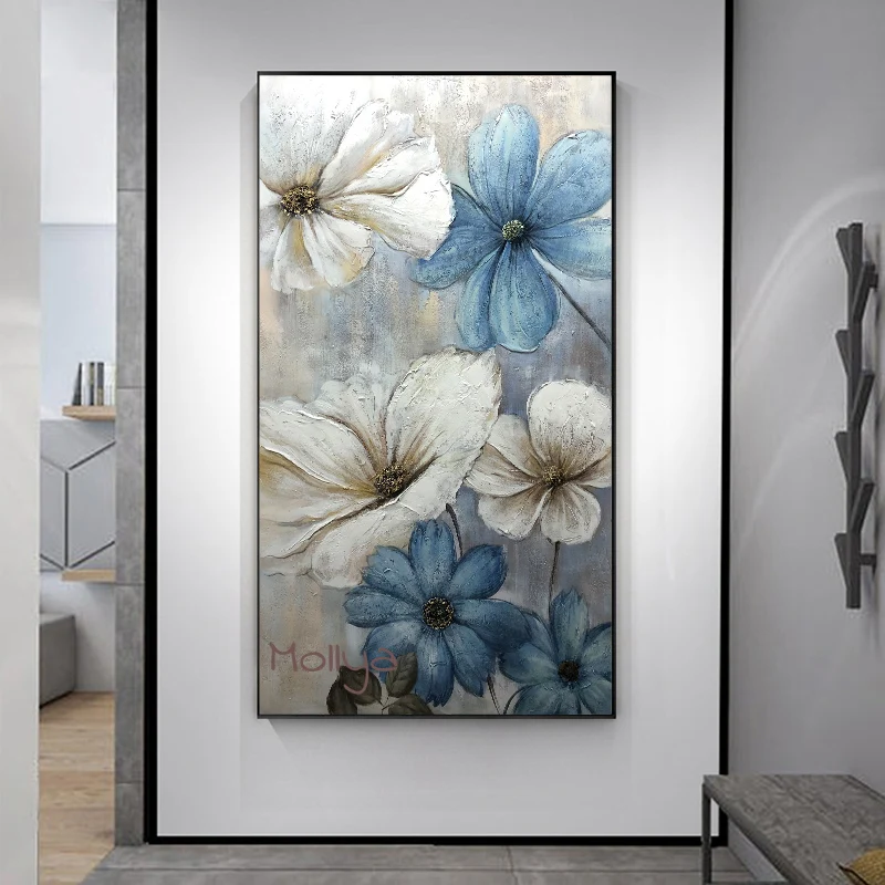 

Pure Handmade White Flower Oil Painting Landscape For Living Room Background Wall Art Decor Bedroom Porch Wedding Gift Frameless