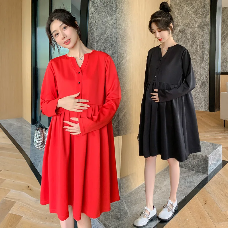 

Осенние модные рубашки для беременных с длинным рукавом и V-образным вырезом, свободная одежда трапециевидной формы для беременных женщин, ...