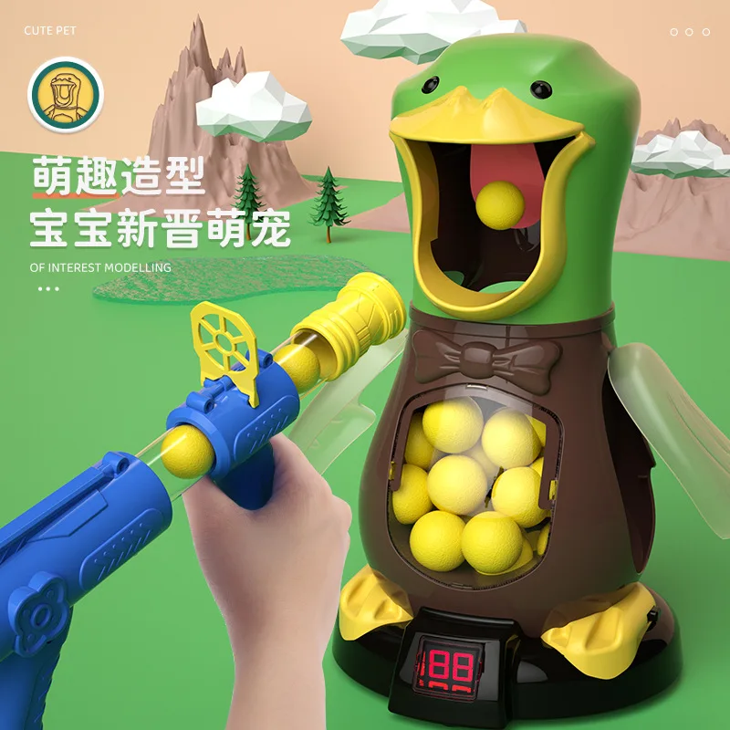 Фото Интерактивная игра-стрелялка с утками, игрушечный пневматический пистолет с пенными шариками, мишень с цифровым счетчиком очков, звуком и светом, подарок для мальчиков. №4