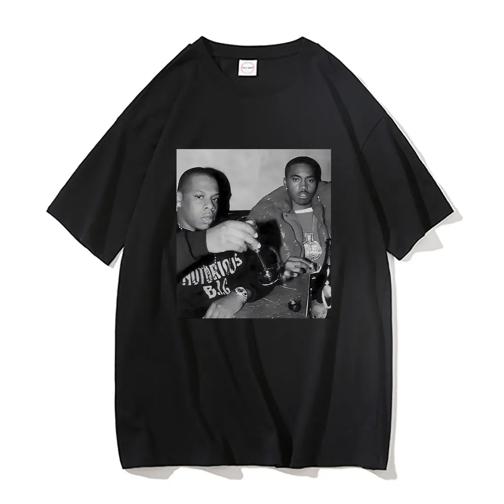 

Rap Legends Jay Z and Nas Hip Hop Oversized Tshirt Men's Loose Cotton Tees Short Sleeve Men Women Harajuku Black Vintage T Shirt