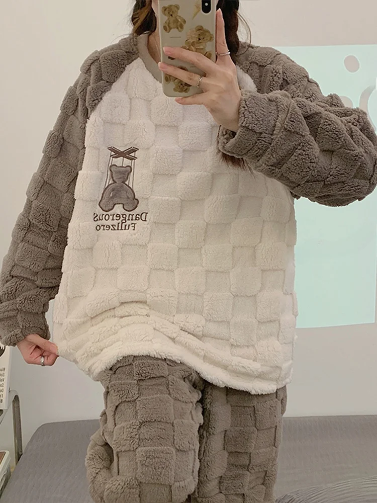 Пижамы из кораллового флиса для женщин новые зимние пижамы на флисовой подкладке