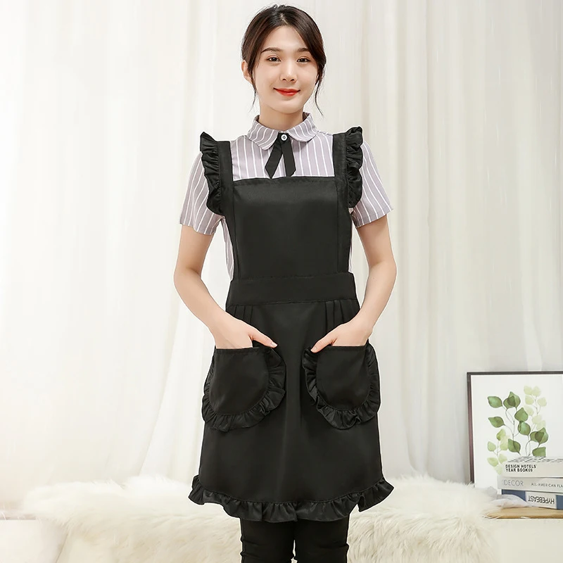 Aprons for Woman Anti-fouling Kitchen Double Shoulder Strap Lace Pocket Skirt Flower Shop Manicurist Overalls Bib Apron Dress |