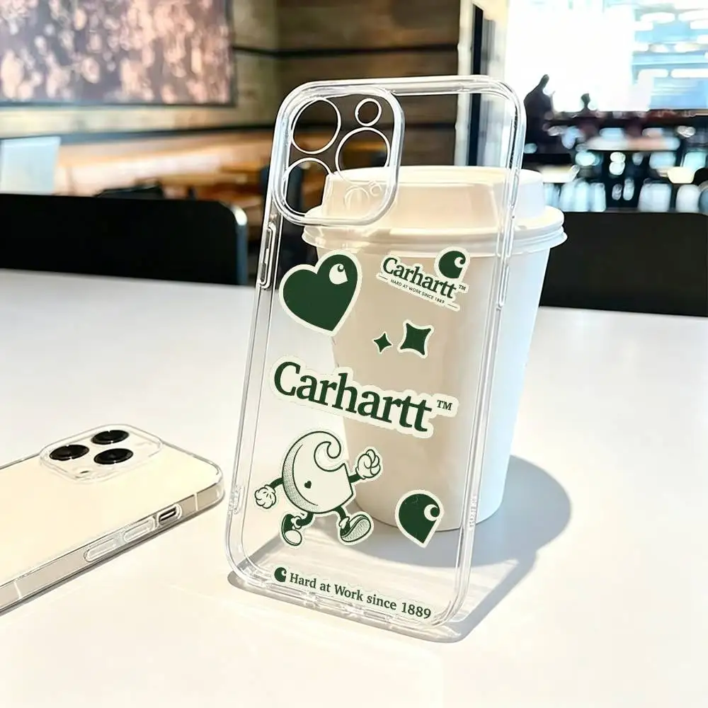 Кожаный чехол для телефона C-Carhartt с логотипом для iPhone 17 16 15 14 13 12 11 Mini Pro Max Plus, прозрачная накладка (art.: 3920daedec4af) - 3920daedec4af