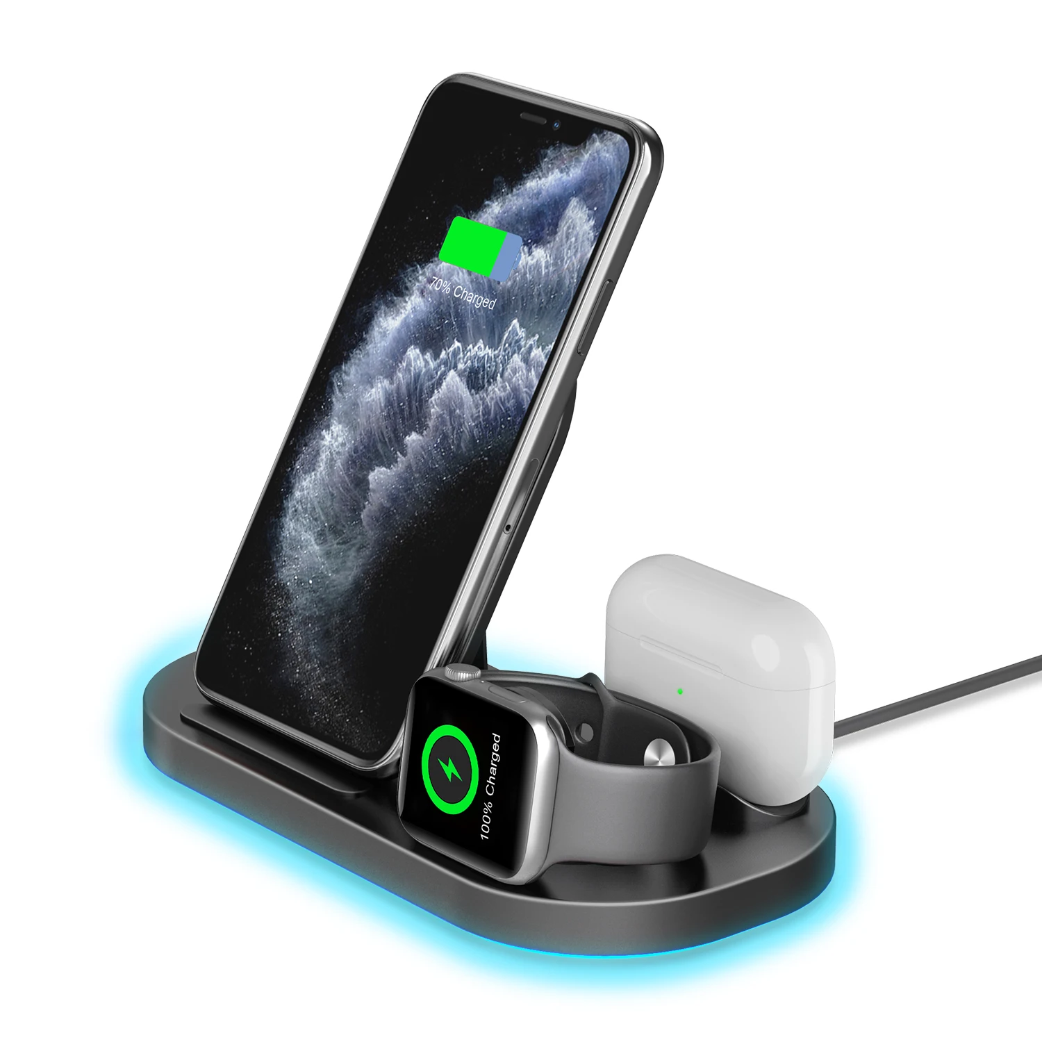 

New Wireless Charger Stand 3 in 1 Qi 15W Fast Charging Dock Station for Apple Watch iWatch AirPods Pro iPhone Easy to Carry