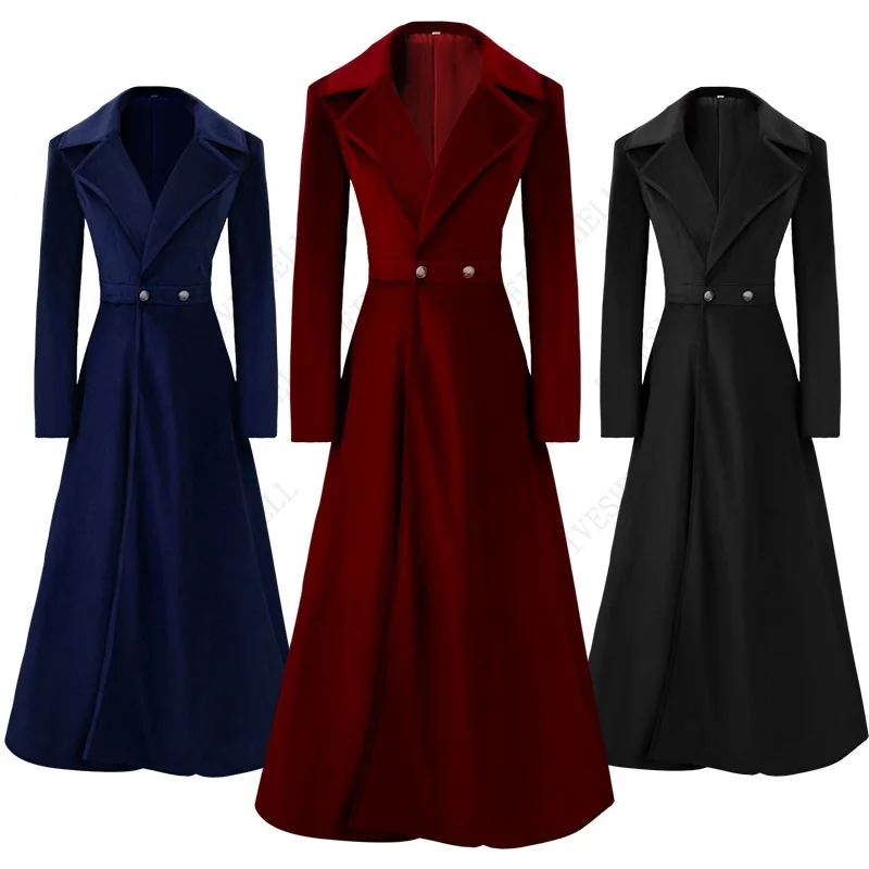 

2023 Autumn Winter Medieval Gothic Women's Coat Deep V Lapel Velvet Long Jacket Victoria Vintage Elegant Women's Coat S-XL