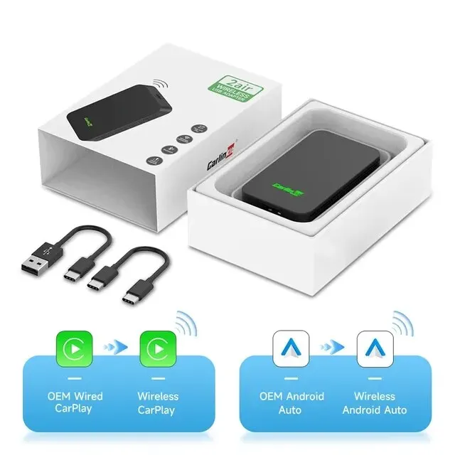 

CarlinKit 5.0 Беспроводной Адаптер CarPlay Android Auto 3-в-1 Для Mazda Toyota Peugeot Volvo Kia — Bluetooth 4.1 ABS+PC Черный