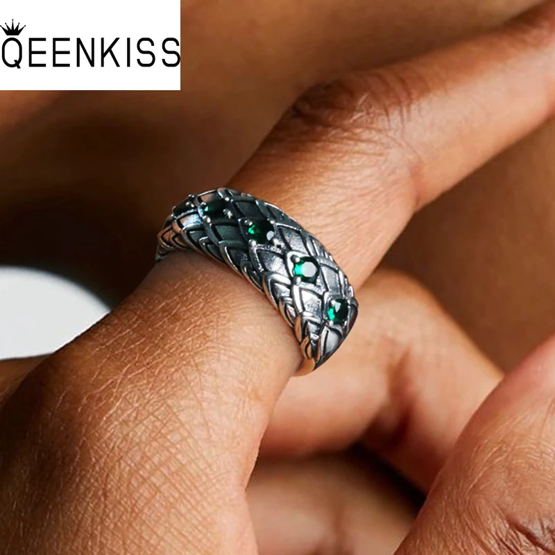 

QEENKISS RG6923 Fine Jewelry Wholesale Man Father Party Birthday Christmas Wedding Gift Vintage Snake AAA Zircon Tai Silver Ring