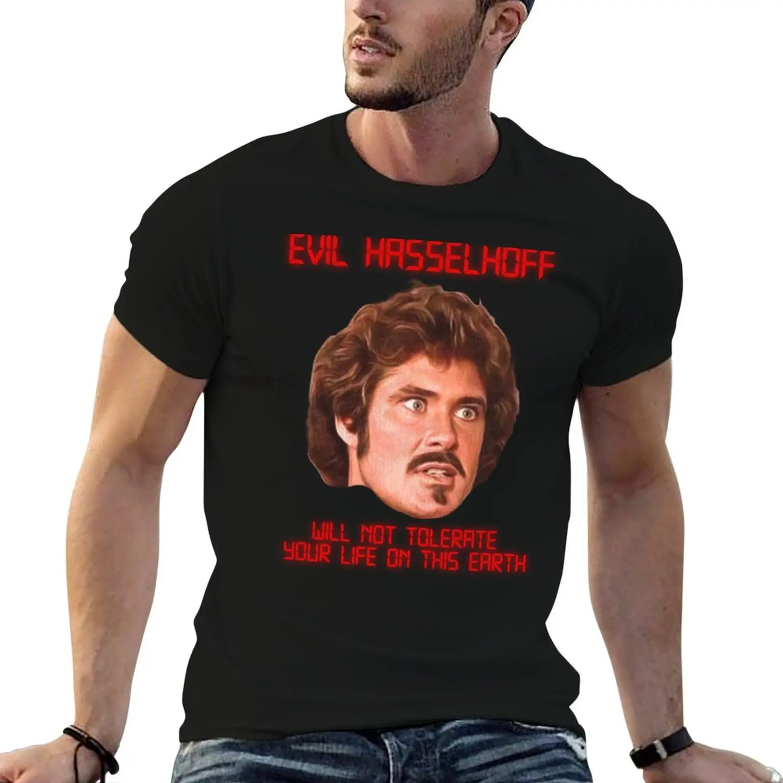 Фото Футболка EVIL HASSELHOFF / Garthe Knight, мужская футболка с принтом, мужская футболка с графическим рисунком, мужская футболка из мягкого хлопка №1