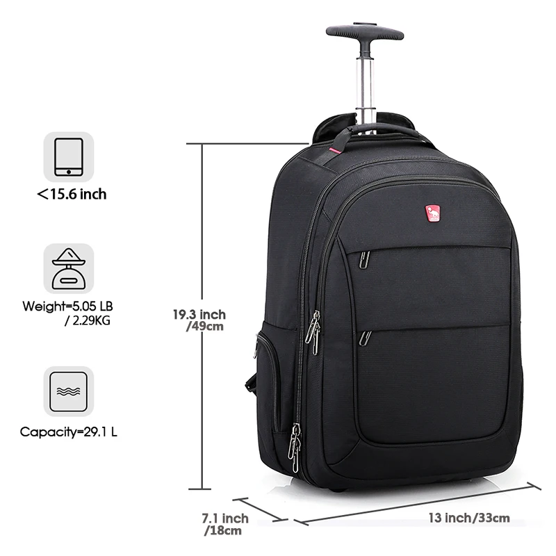 OIWAS Rolling Backpack For Laptop Large Wheeled School Bookbag Roller Luggage Daypack Travel Business Bags Suitcase Men Women