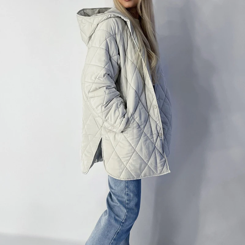 Oversize Women's Winter Quilted Jacket Cotton Hooded Long Sleeve Warm Coat Ladies Casual Solid Loose Long Outerwear for Female