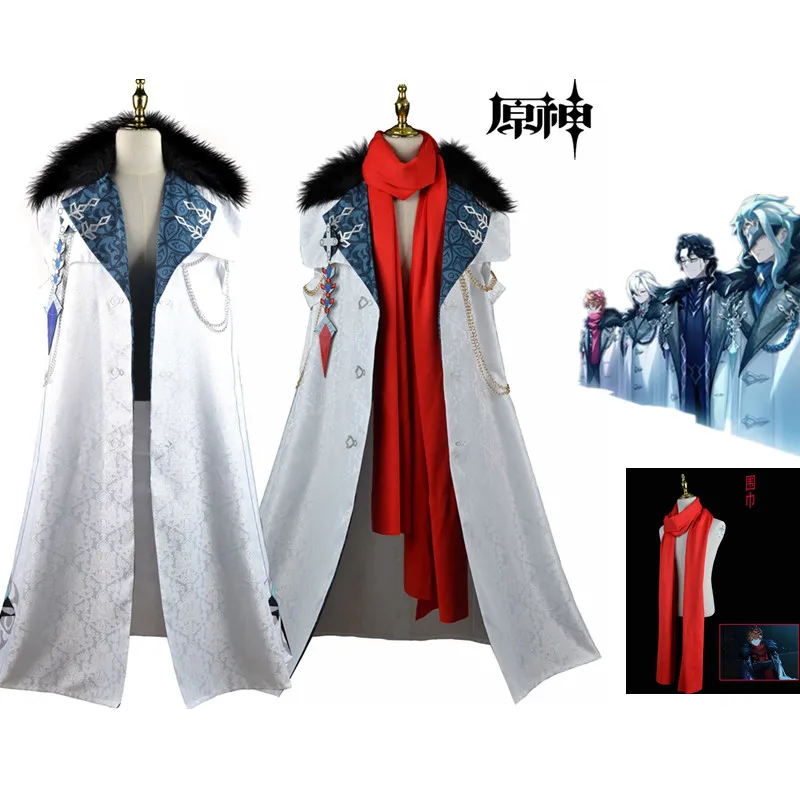 

Game Anime Genshin Impact Fatui cosplay Executive cloak Tartaglia scarf Childe Ajax halloween clothes Uniform New Skin harbinger