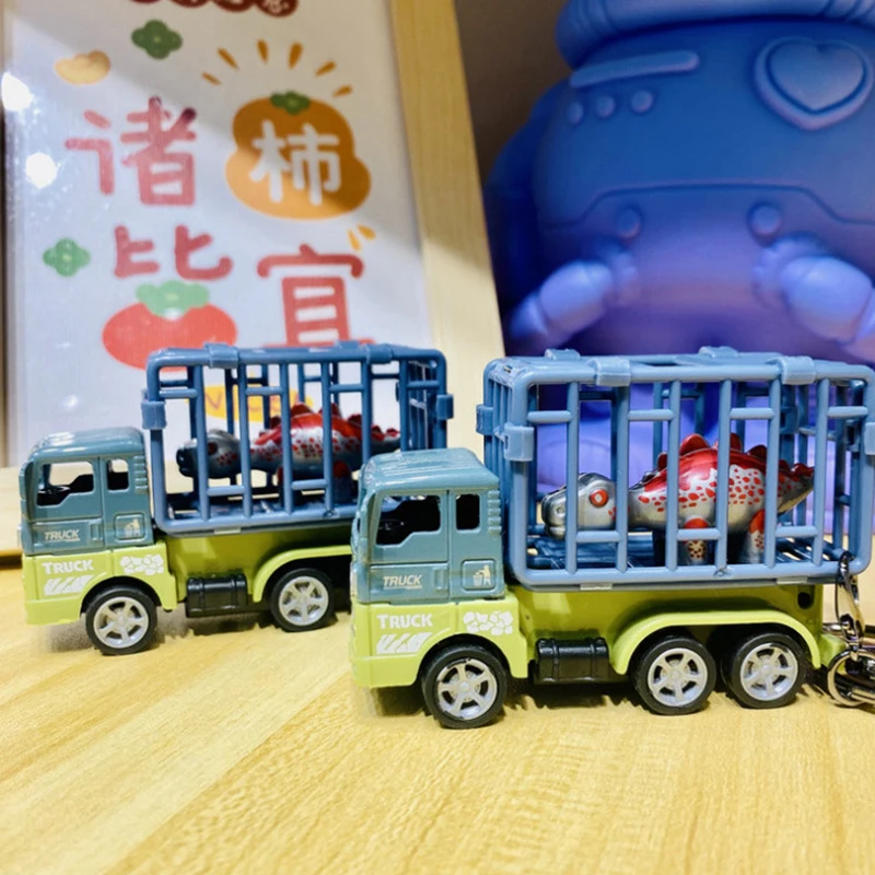 Забавная модель автомобиля брелок мини Инженерная машина с клеткой динозавр