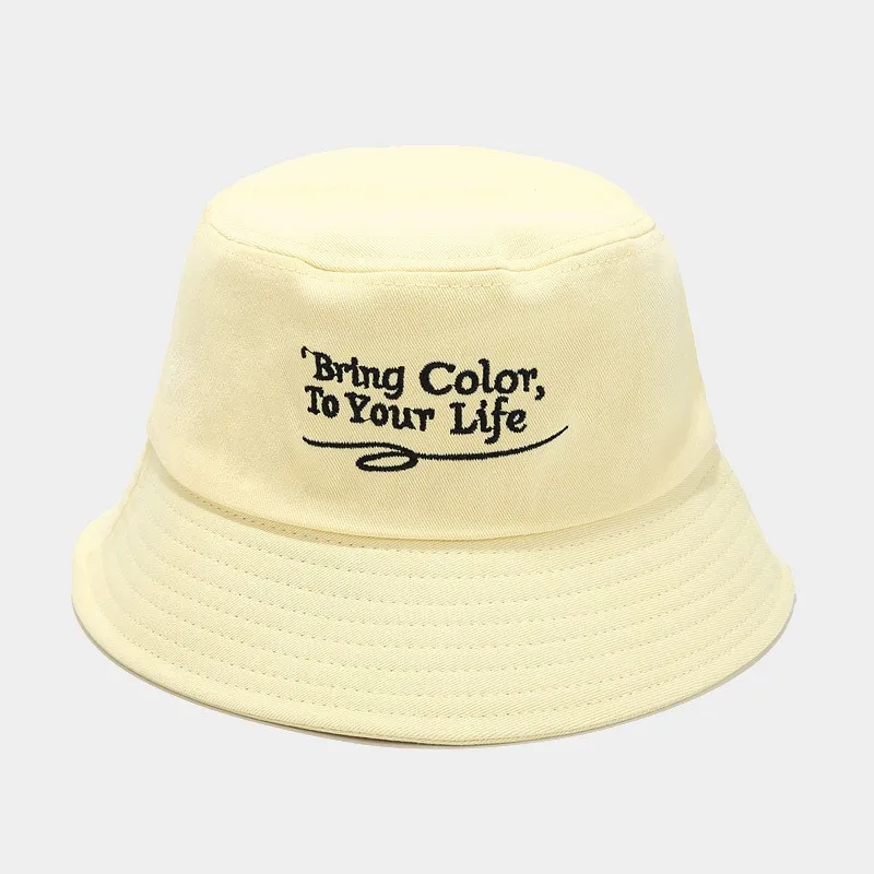 

Cotton Letter Bring Color to your life embroidery Bucket Hat Fashion Joker Outdoor Travel Sun Cap For Men And Women 86