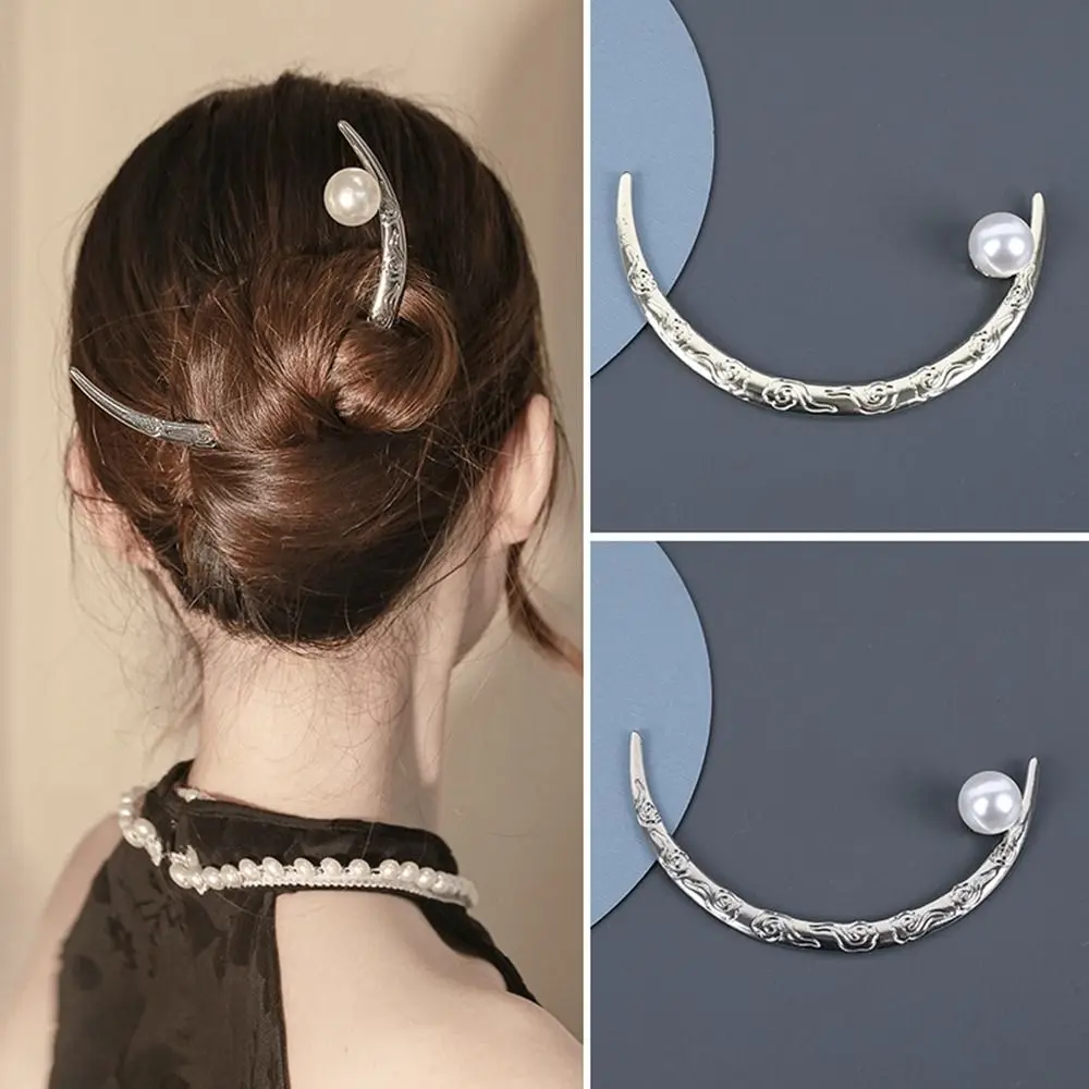 

Модные украшения для волос полукруглая форма Луны аксессуары для волос палочки для волос серебряный сплав украшение для волос жемчужные ви...