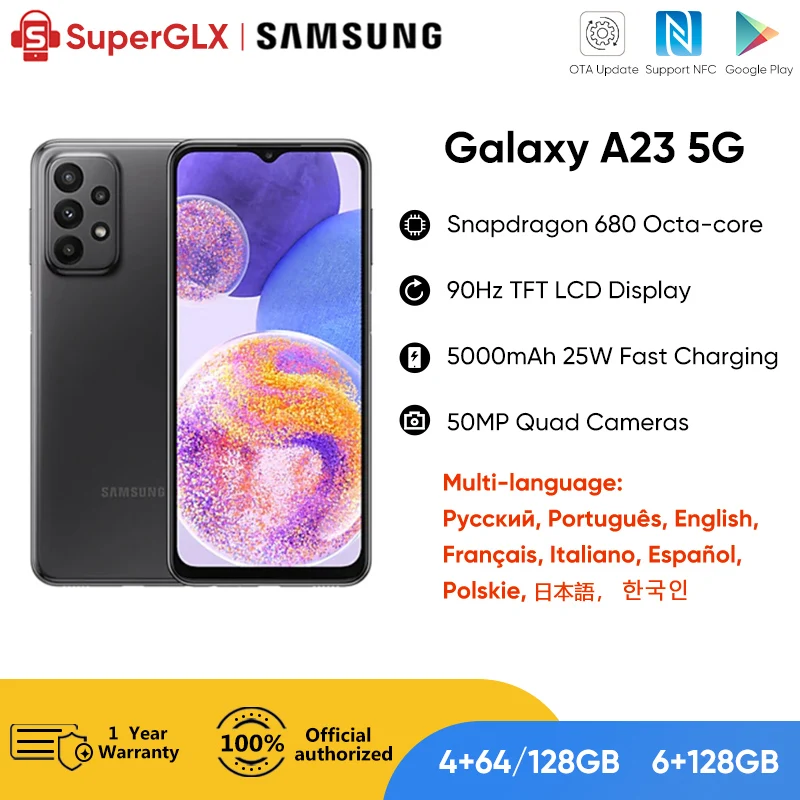 Original Samsung Galaxy A23 A235F 4G Smartphone Snapdragon 680 90Hz PLS LCD Display 5000mAh Batterie 25W schnelle Lade Telefon