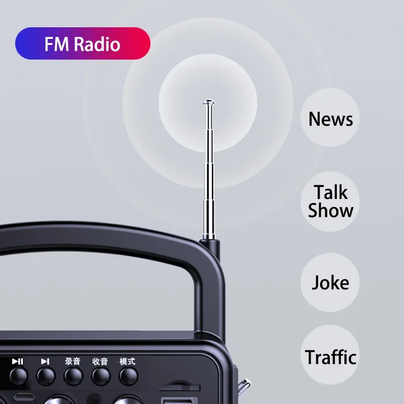 Фото Портативный Bluetooth-динамик Караоке FM-радио Басовый бумбокс Водонепроницаемые уличные USB-динамики Поддержка AUX Музыкальный сабвуфер Громкоговоритель №4