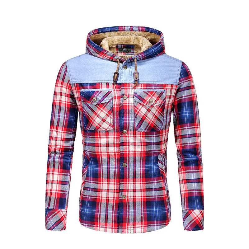 

Winter Shirt Men Plaid Shirt for Men Fleece Thick Warm Corduroy Shirt Pure Cotton Hooded Leisure England Camisas Para Hombre