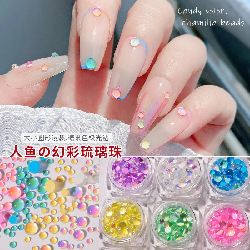 

Nail Mermaid Beaded Magic Aurora Diamond Jewelry Candy Crystal Semi-ball Mixed Macaron Nail Decoration Jewels