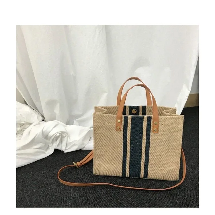 Large Canvas Bag For Women 2023 New Luxury Handbags Vintage Striped Tote Bag Female Portable Ol Business Briefcase Korean Style