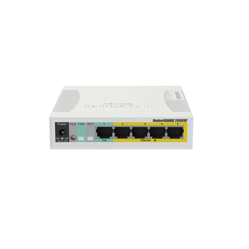 

Коммутатор MikroTik RB260GSP, 5 портов Gigabit Ethernet и одна клетка SFP POE