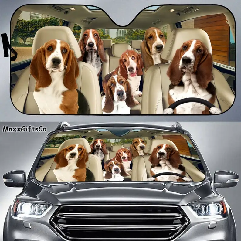 

Basset Hound Car Sun Shade, Basset Hound Windshield, Dogs Family Sunshade, Dogs Car Accessories, Car Decoration, Gift For Dad