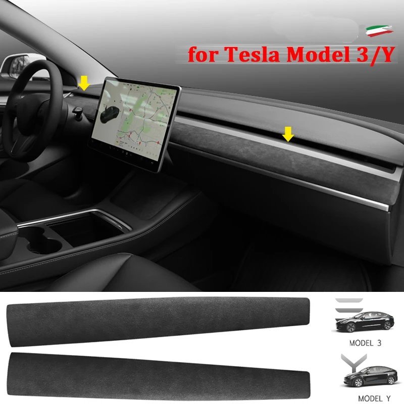

Dashboard Panel Wood Trim Cover For Tesla Model 3 Y 2022 2021 interior Accessories Real Suede Dash Decor Modification Parts