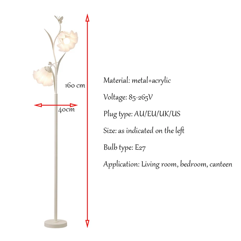Декоративная Цветочная Напольная Лампа E27 85-265 в