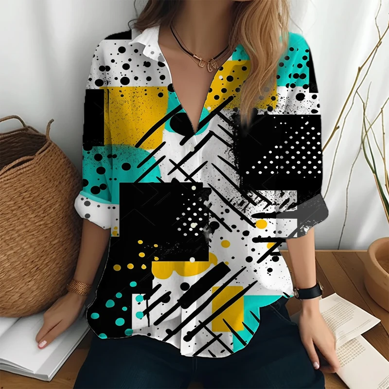 

2023 Fashion Women's 3D Print Shirt Single Breasted Long Sleeve Tops Office Casual Spring Autumn Large Size Loose Shirt