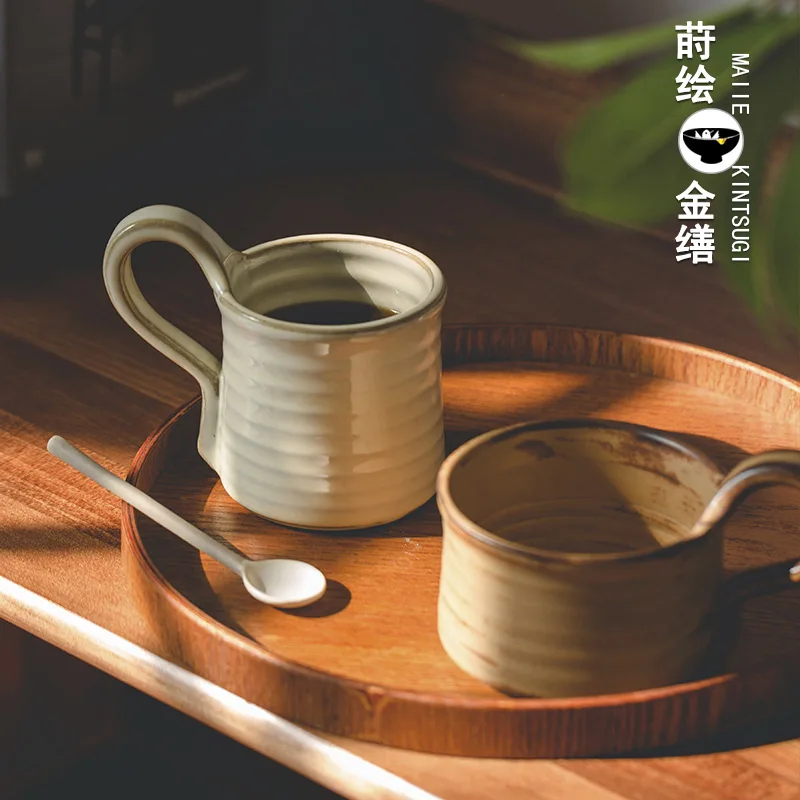

Stoneware Milk Cup and Saucer Set Creative Glass Latte Cup Steam Pitcher Personality Couple Art Cup Office Coffee Cup