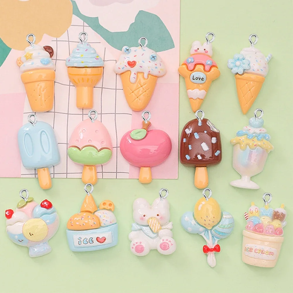 10 шт. блестящие шарики серии мороженого с плоским основанием подвески для